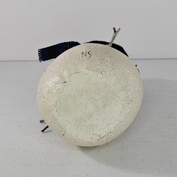 Vintage Natalie Silitch Folk Art Snowman Figurine Black Hat Plaid Scarf - Picture 6 of 8